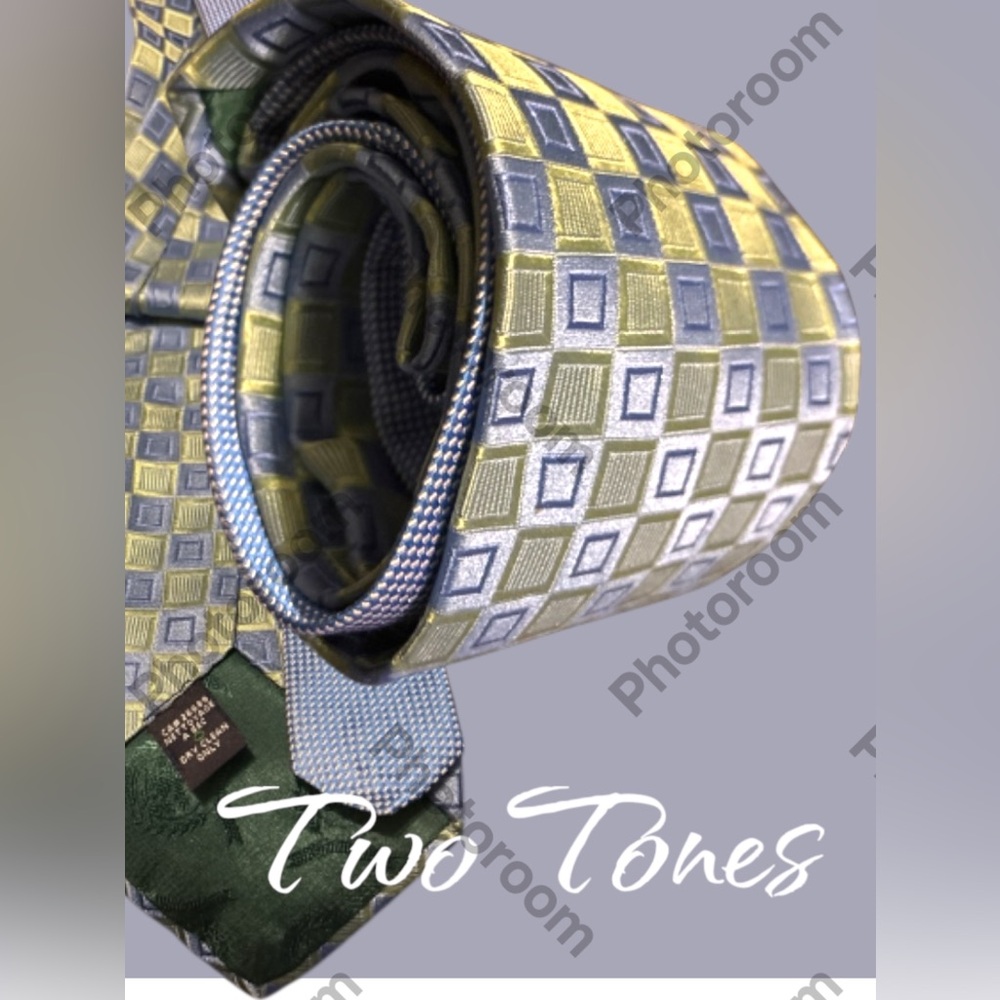 Tommy Hilfiger Blue and Green Silk Tie